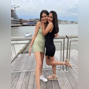 Black XS bodycon dress with adjustable ties on each side